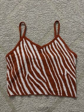 Thinkable Zebra Print Knit Crop Tank S/M Rust Orange Western Festival Top